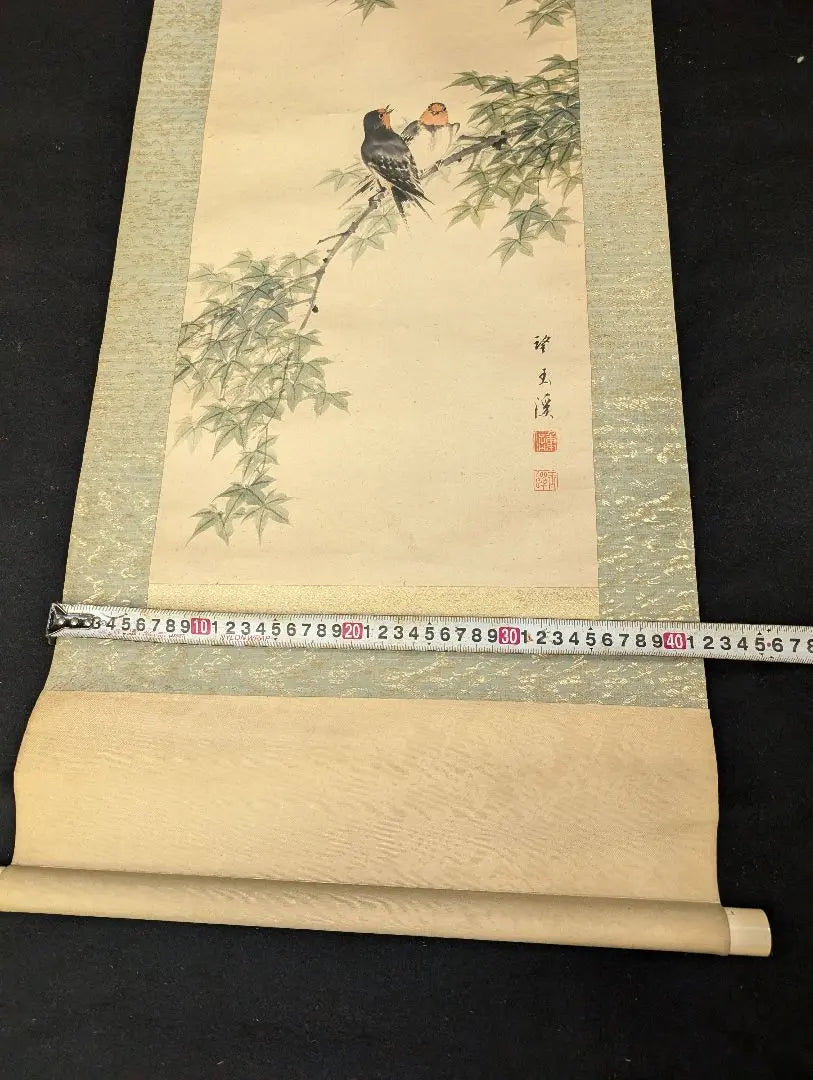 Mochizuki Yankei Mochizuki Yanzu Mochizuki Tamasei Theme Japanese painting Flower and bird painting Tea hanging scroll Hand-painted blue maple flying explosion