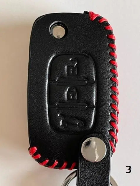 Estuche para llave inteligente Renault con 3 botones, color negro, hilo de coser rojo 1