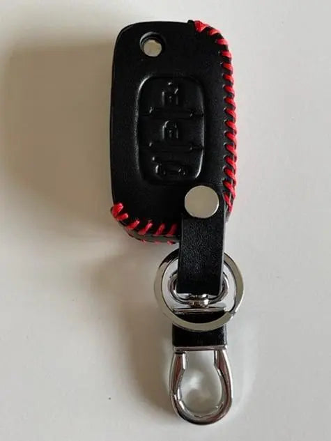 Estuche para llave inteligente Renault con 3 botones, color negro, hilo de coser rojo 1