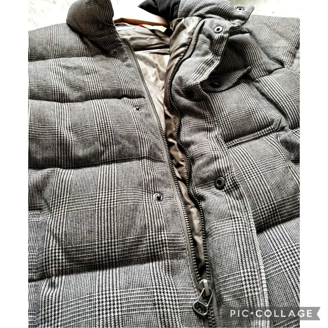 Productos hermosos United Arrows ★ Chaqueta de plumón con cuello alto escalonado con sistema de té de lana | 美品ユナイテッドアローズ★ダウンジャケット 立ち襟 千鳥柄 ウール 茶系 L