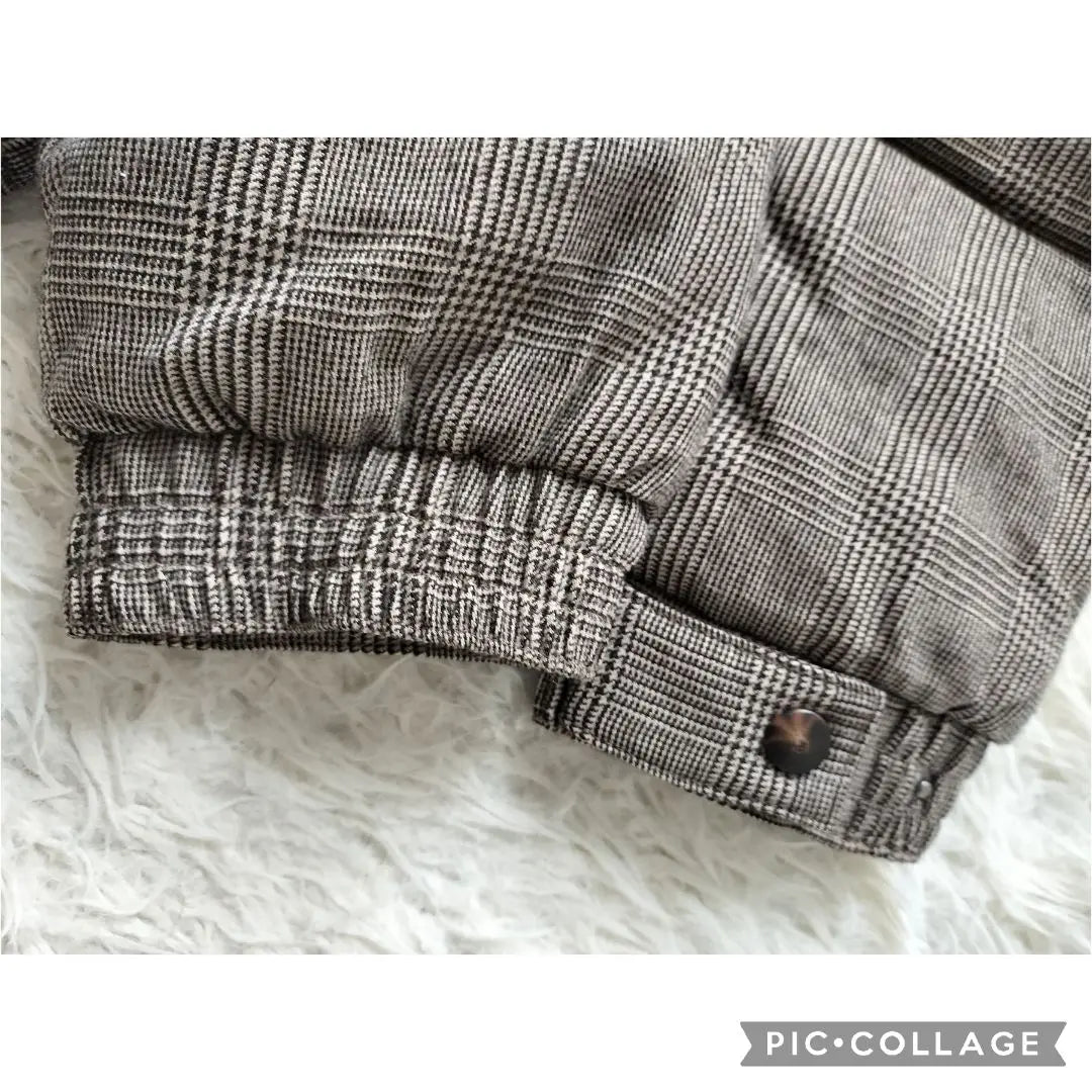 Productos hermosos United Arrows ★ Chaqueta de plumón con cuello alto escalonado con sistema de té de lana | 美品ユナイテッドアローズ★ダウンジャケット 立ち襟 千鳥柄 ウール 茶系 L