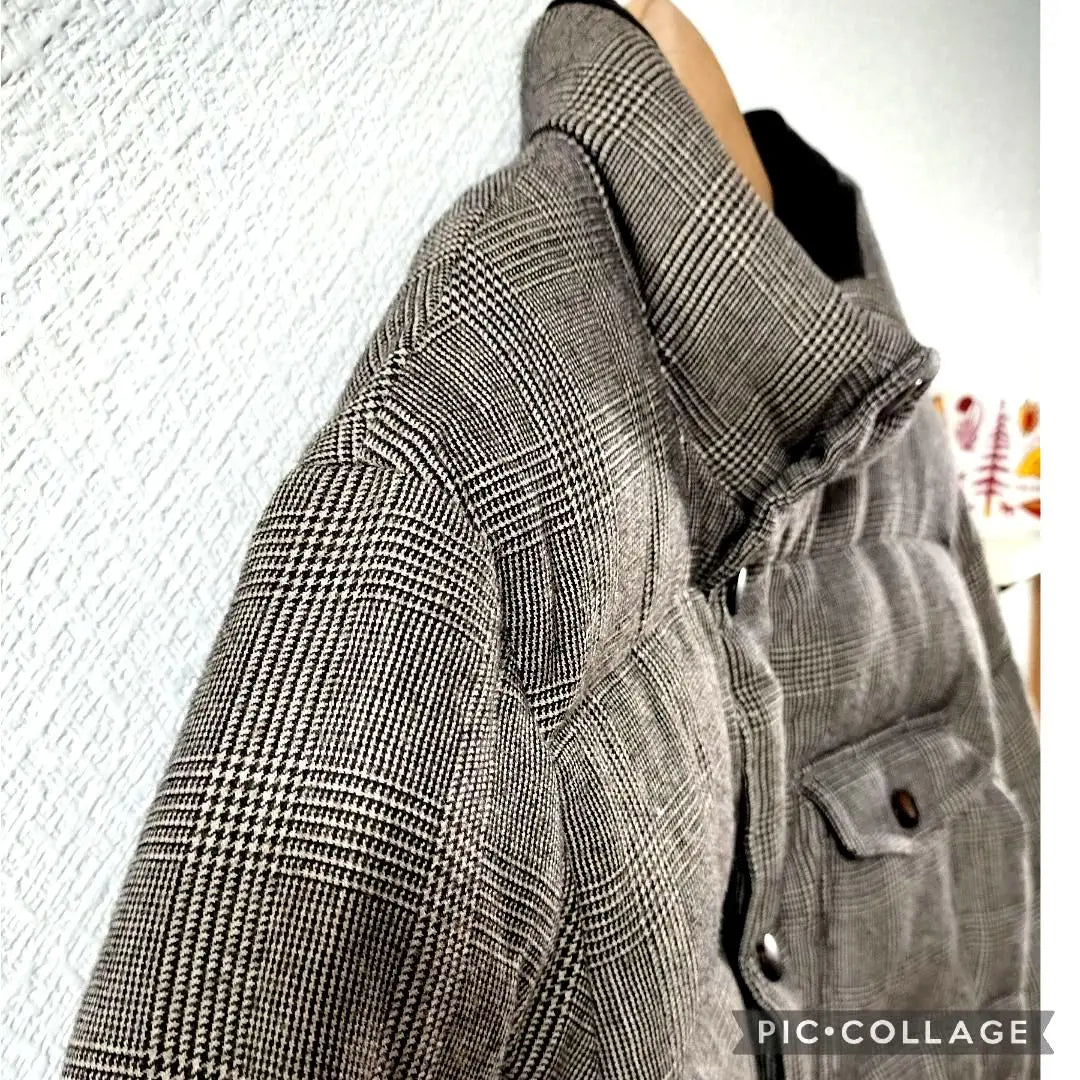 Productos hermosos United Arrows ★ Chaqueta de plumón con cuello alto escalonado con sistema de té de lana | 美品ユナイテッドアローズ★ダウンジャケット 立ち襟 千鳥柄 ウール 茶系 L