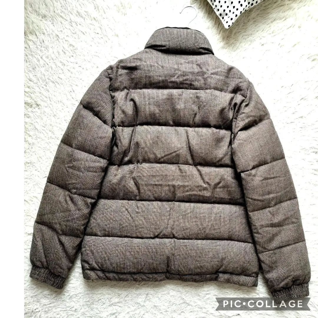 Beautiful goods United Arrows ★ Down jacket standing collar staggered with wool tea system | 美品ユナイテッドアローズ★ダウンジャケット　立ち襟　千鳥柄　ウール　茶系　L