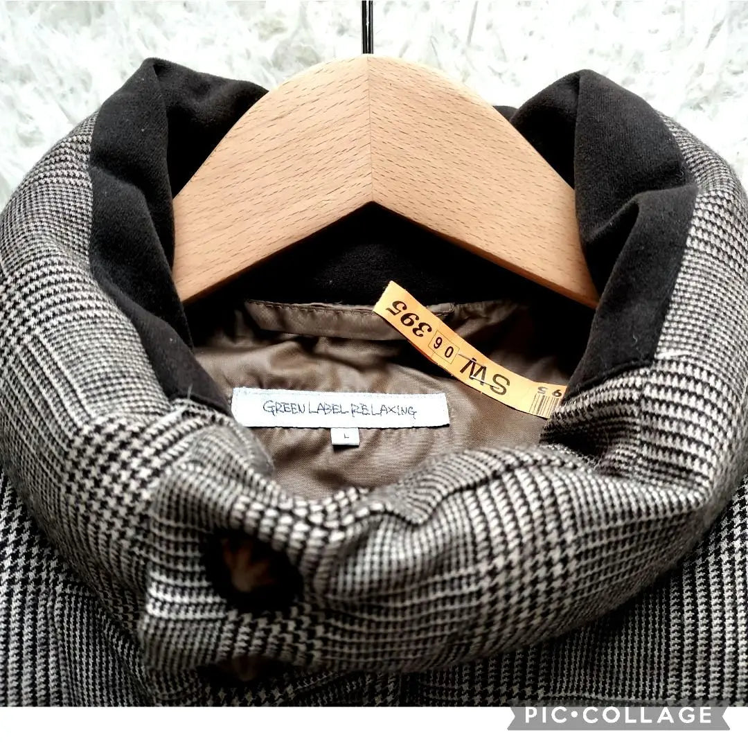 Productos hermosos United Arrows ★ Chaqueta de plumón con cuello alto escalonado con sistema de té de lana | 美品ユナイテッドアローズ★ダウンジャケット 立ち襟 千鳥柄 ウール 茶系 L