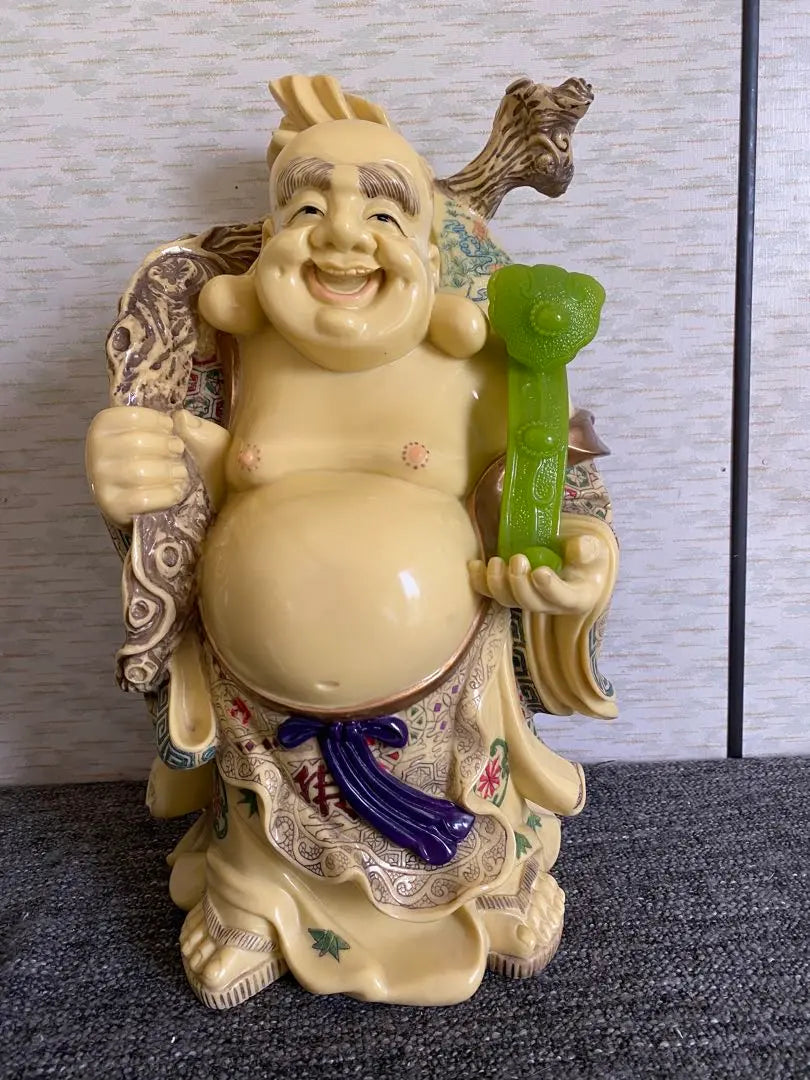 Hotei statue, Hotei-son, color painting, smiling Buddha statue, ornament, good fortune, lucky charm, antique