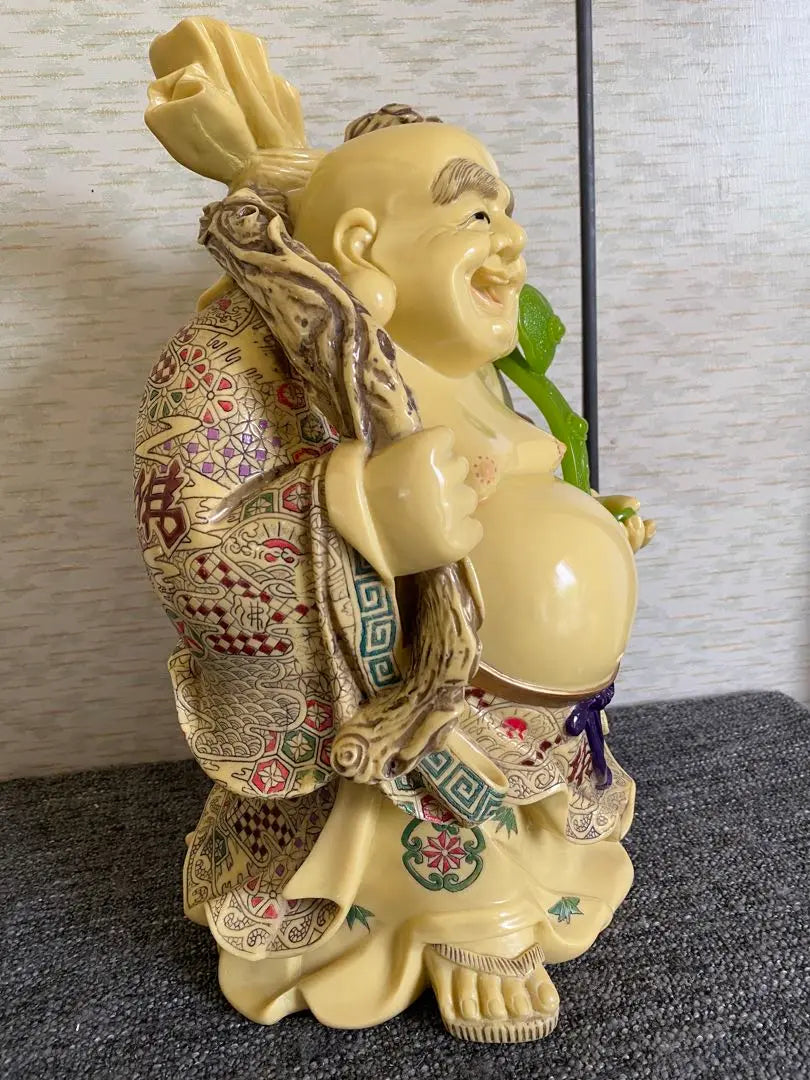 Hotei statue, Hotei-son, color painting, smiling Buddha statue, ornament, good fortune, lucky charm, antique