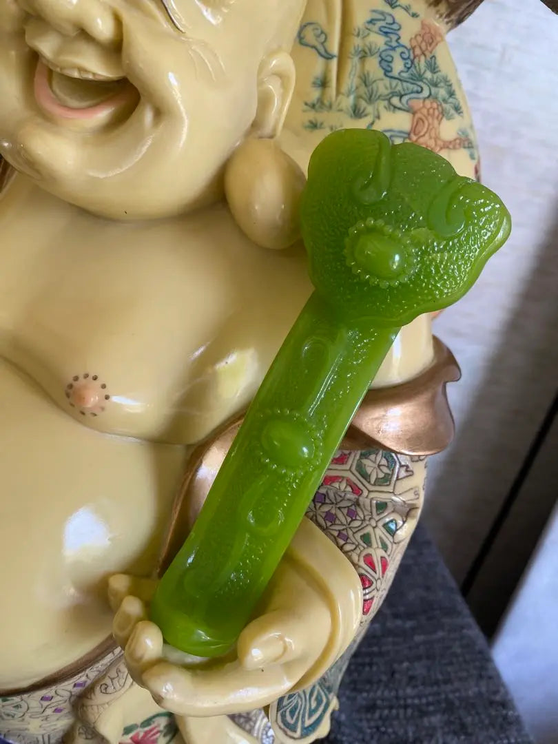 Hotei statue, Hotei-son, color painting, smiling Buddha statue, ornament, good fortune, lucky charm, antique