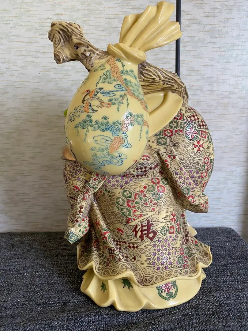 Hotei statue, Hotei-son, color painting, smiling Buddha statue, ornament, good fortune, lucky charm, antique