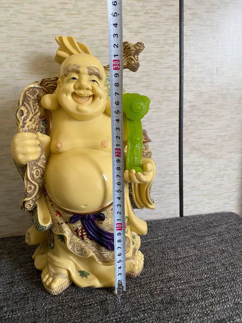 Hotei statue, Hotei-son, color painting, smiling Buddha statue, ornament, good fortune, lucky charm, antique