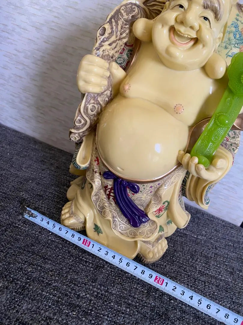 Hotei statue, Hotei-son, color painting, smiling Buddha statue, ornament, good fortune, lucky charm, antique