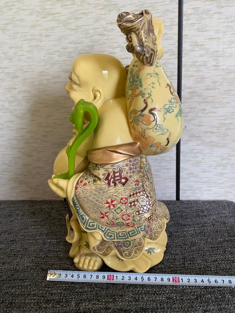 Hotei statue, Hotei-son, color painting, smiling Buddha statue, ornament, good fortune, lucky charm, antique