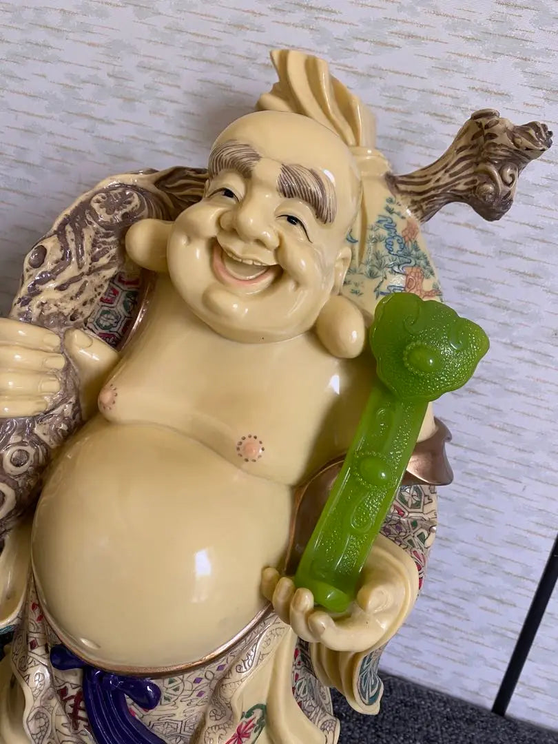 Hotei statue, Hotei-son, color painting, smiling Buddha statue, ornament, good fortune, lucky charm, antique