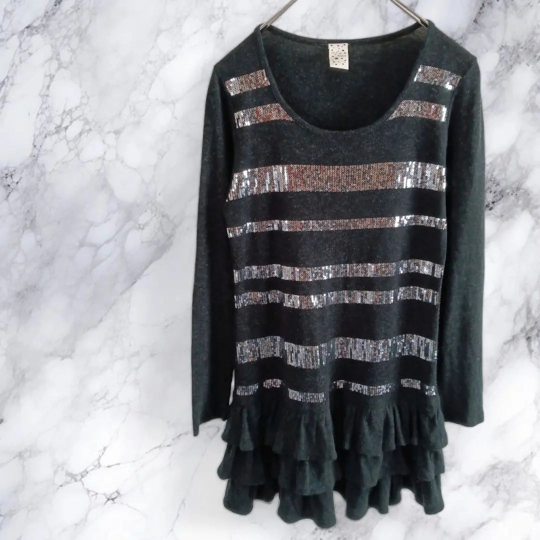 ◆Long-sleeved sweater◆ M Thin knit Tunic length Spring Autumn Winter ◆c0006