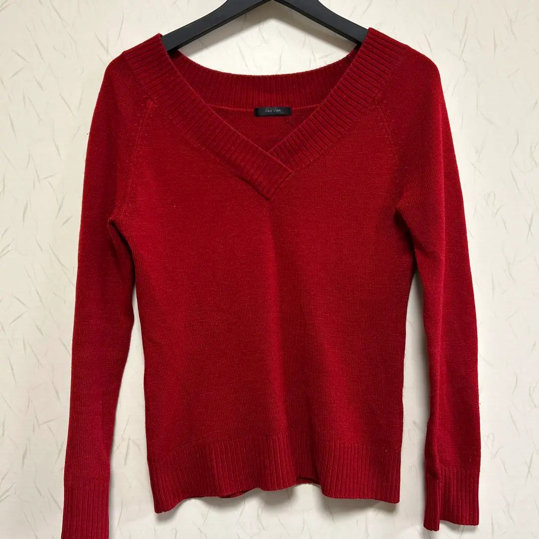 Plus sign V-neck red knit sweater