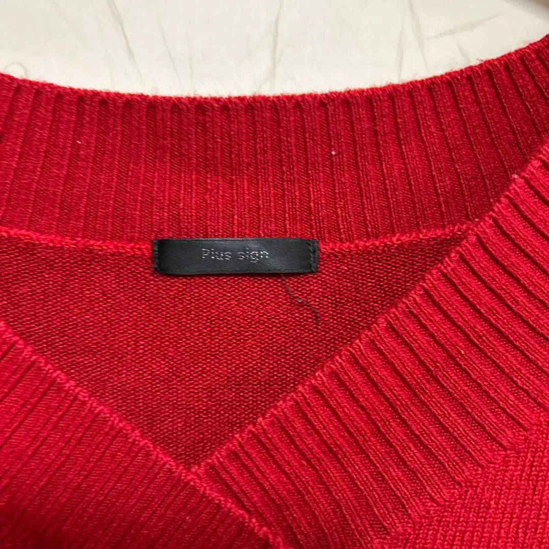 Plus sign V-neck red knit sweater