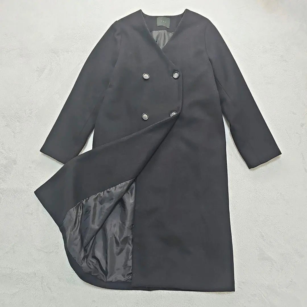 KBF Collarless Wool Coat Long Black F Women's