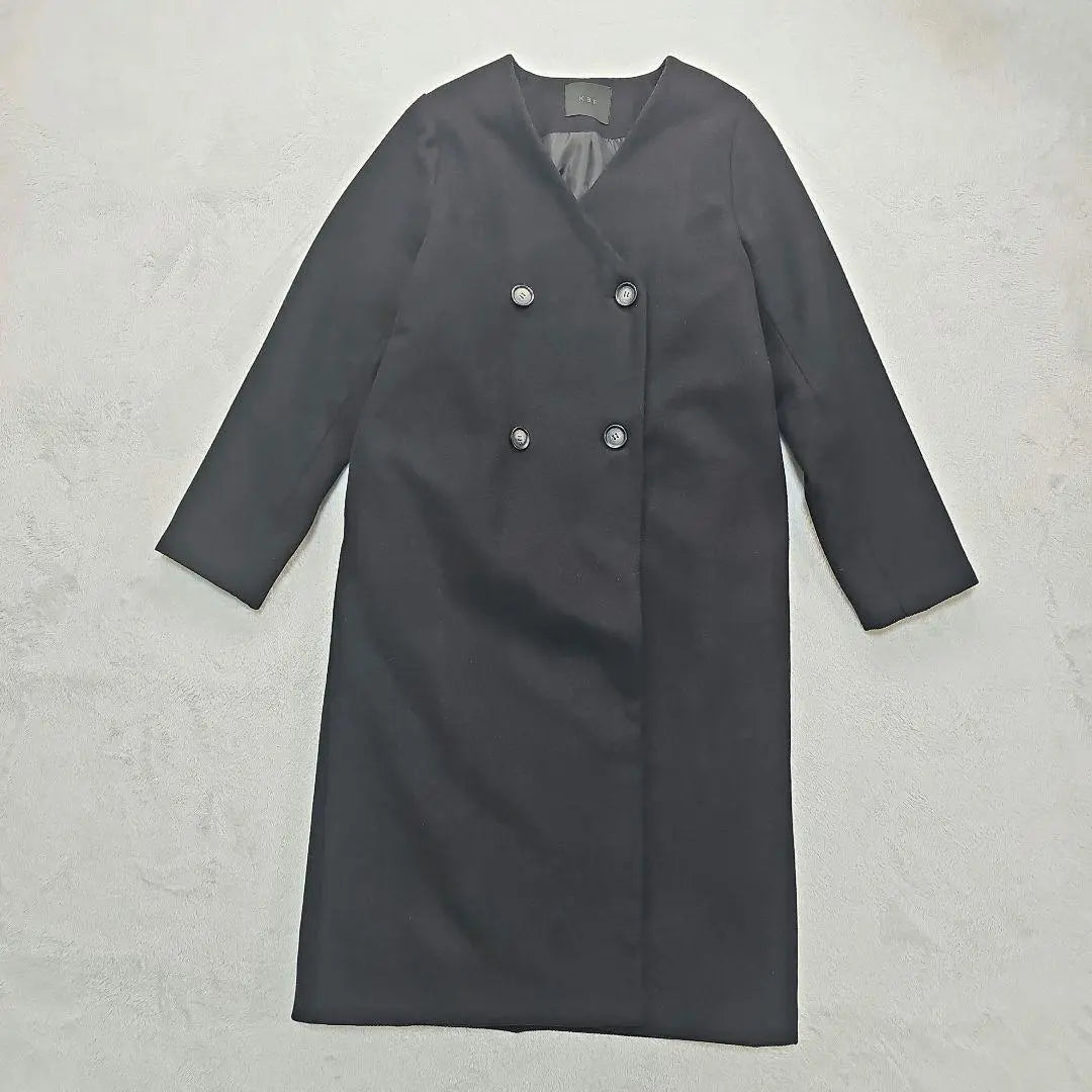 KBF Collarless Wool Coat Long Black F Women's