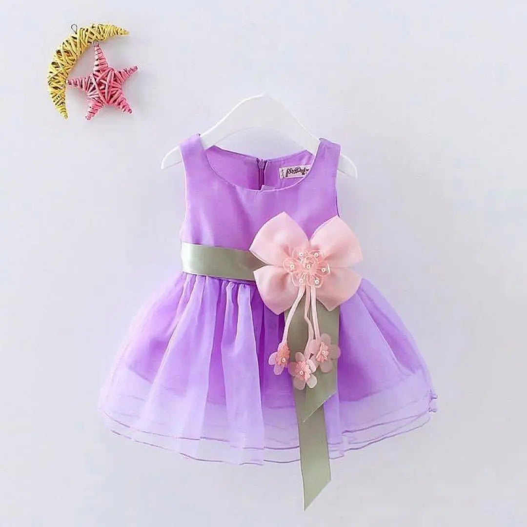 Cute ♡ Girls Formal Dress 90 Ribbon Pearl Kids Purple