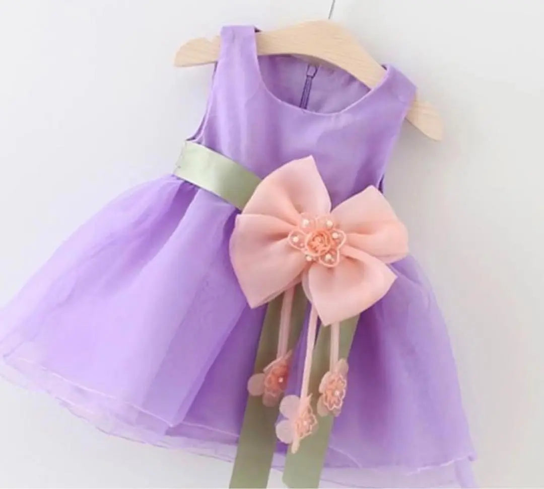 Cute ♡ Girls Formal Dress 90 Ribbon Pearl Kids Purple