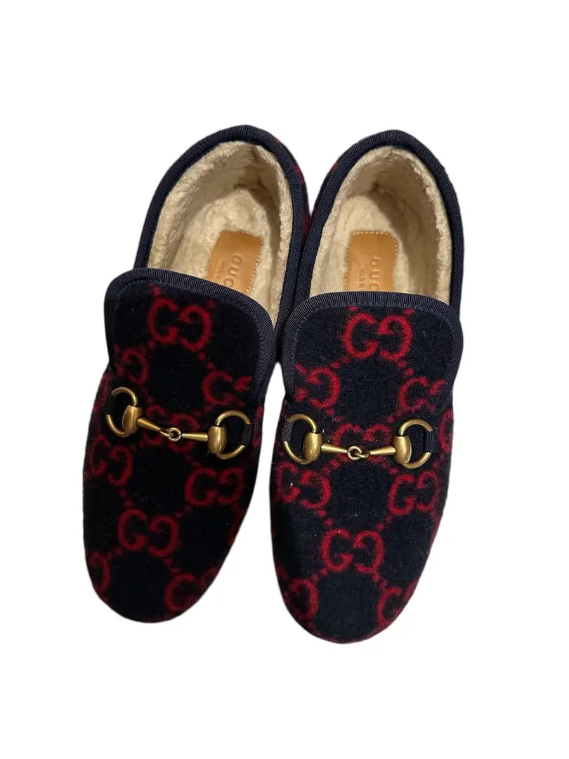 Gucci Wool Fur Slip-ons Black/Red