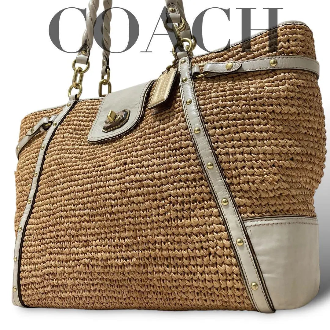 [Good condition] Coach basket bag, big size, shoulder bag, turn lock, logo charm large capacity