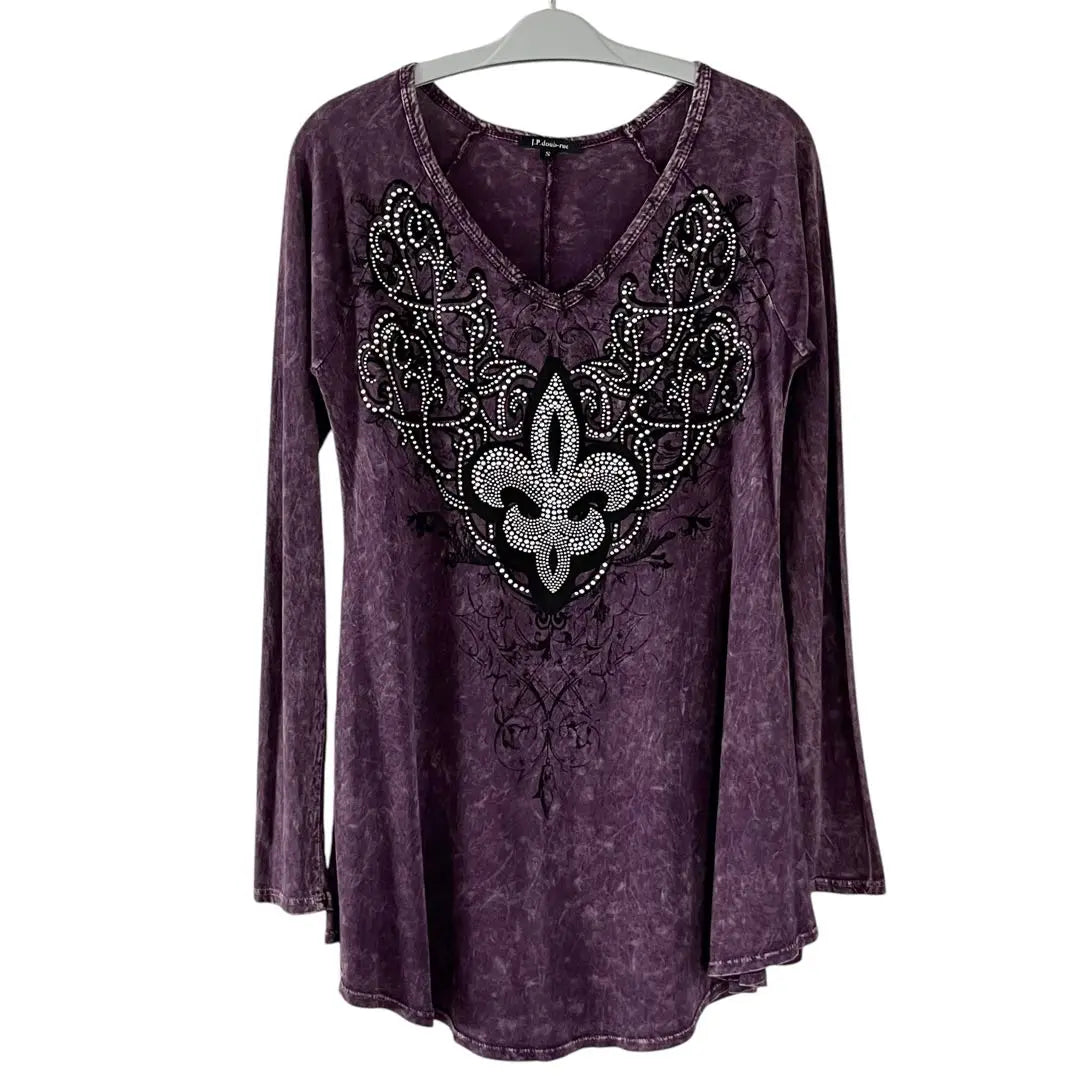 J.P.doub-rue USA made rhinestone tunic grunge purple