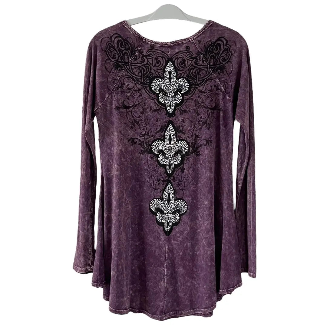 J.P.doub-rue USA made rhinestone tunic grunge purple