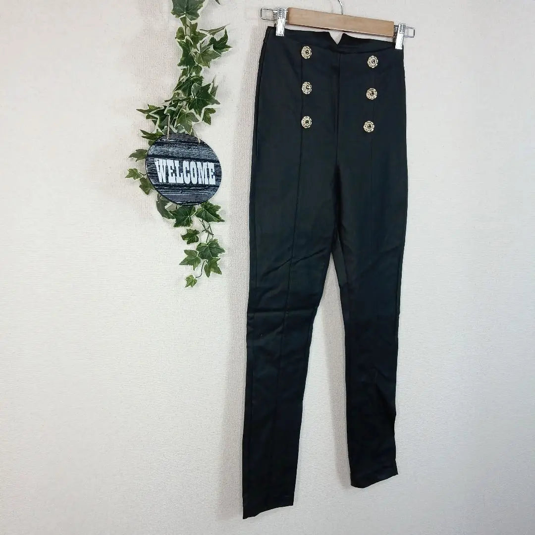 [RINASCIMENTO] New Gold Button High Waist Pants S Black