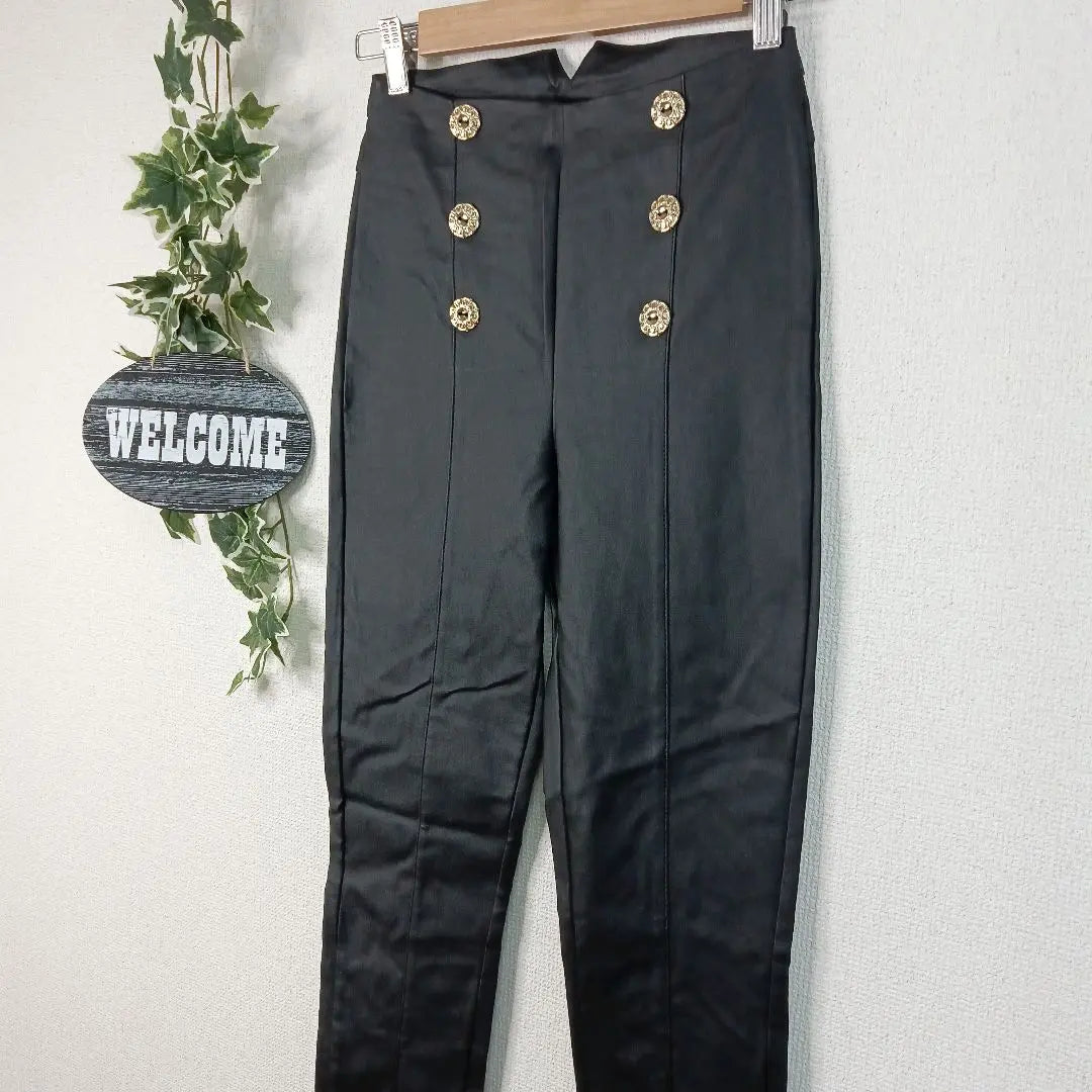 [RINASCIMENTO] New Gold Button High Waist Pants S Black