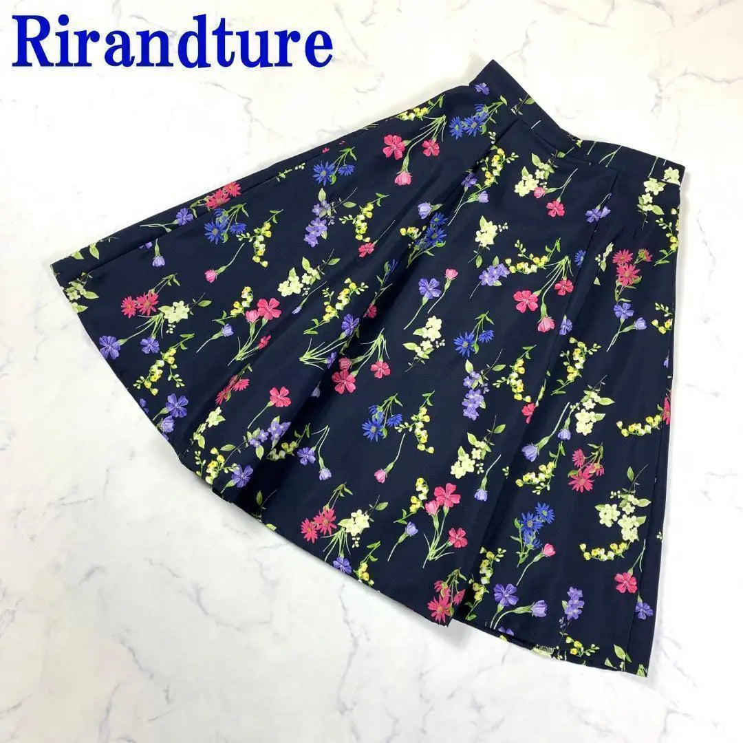 Liland Tulle Long Skirt Floral Pattern Lined Navy 0 C5803