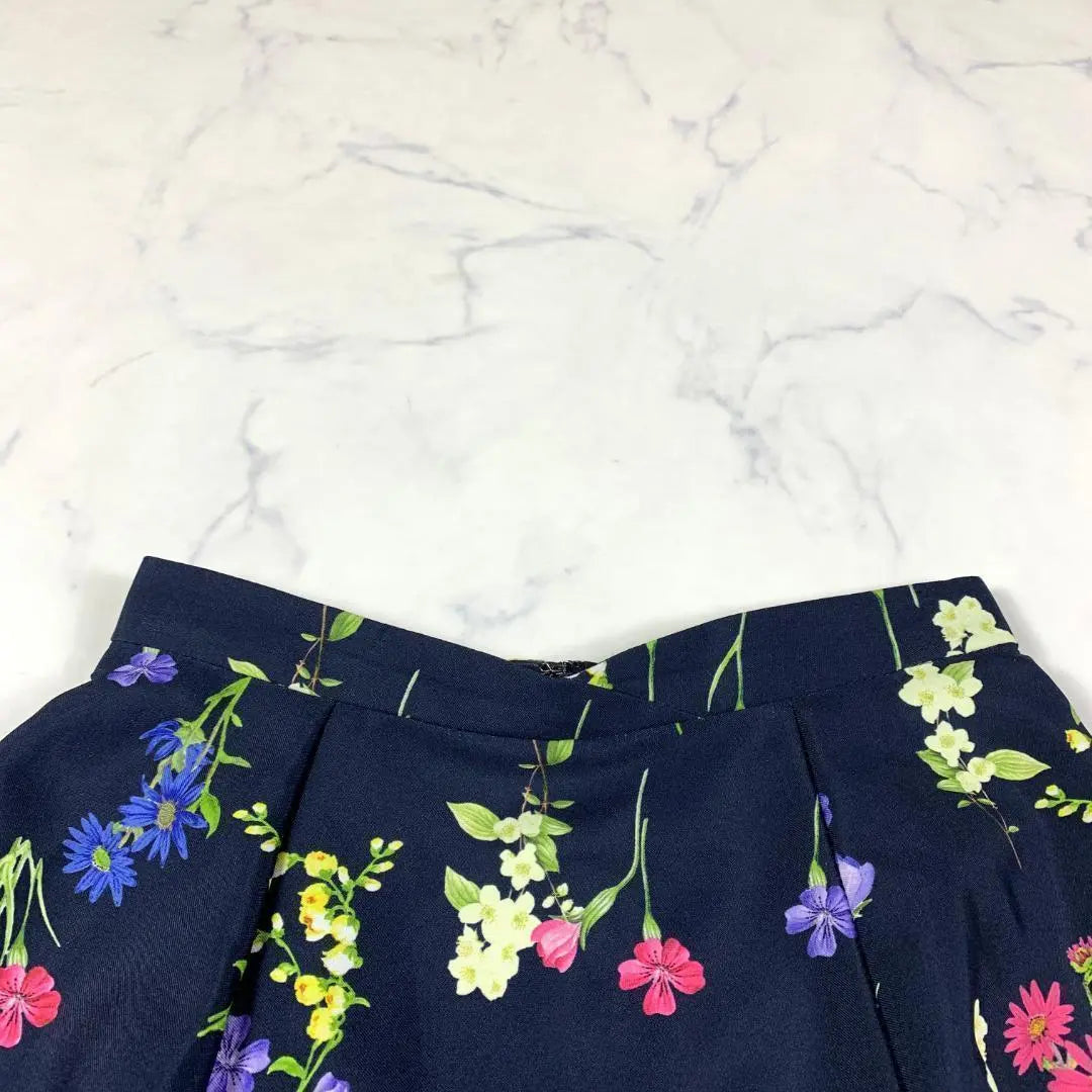 Liland Tulle Long Skirt Floral Pattern Lined Navy 0 C5803