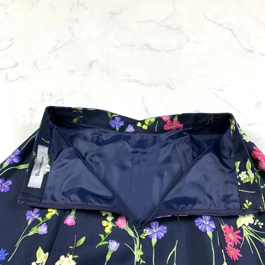 Liland Tulle Long Skirt Floral Pattern Lined Navy 0 C5803