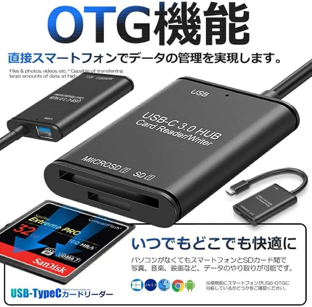 Type-C USB Card Reader SD TF 3in1 USB3.0 Port