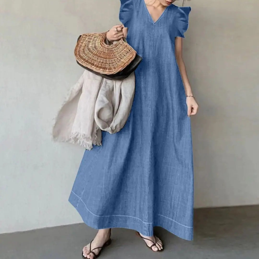 Summer and autumn outfit ❤️ Denim-style flare long dress for women's dates