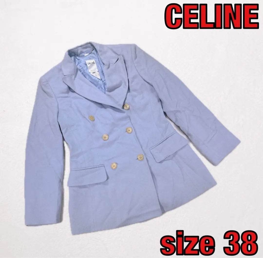 [CELINE] Chaqueta de sastrería de lana, cachemira y angora de CELINE en azul claro