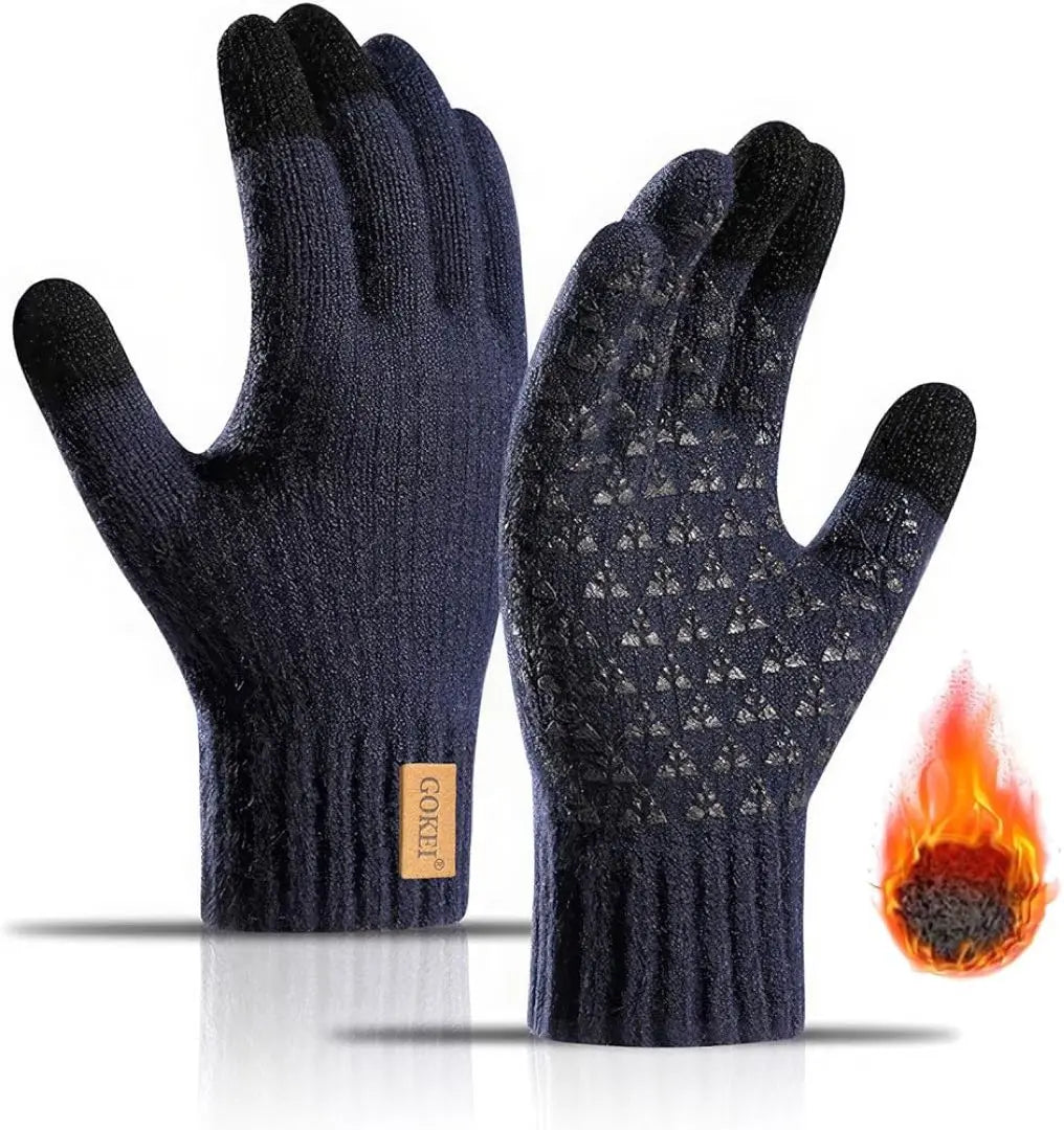 GOKEI Gloves for Men, Smartphone Compatible, Cold Protection, Gloves, Fleece-lined, Knit Gloves