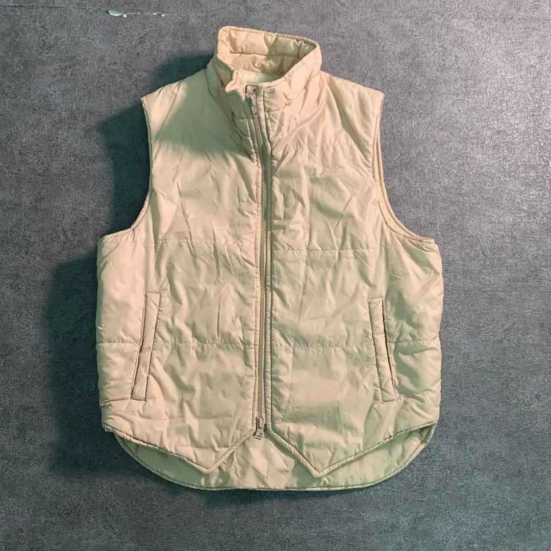 Made in Japan Boa Lining 90's Nylon Vest Beige Double Zip Used Clothing 6AS4