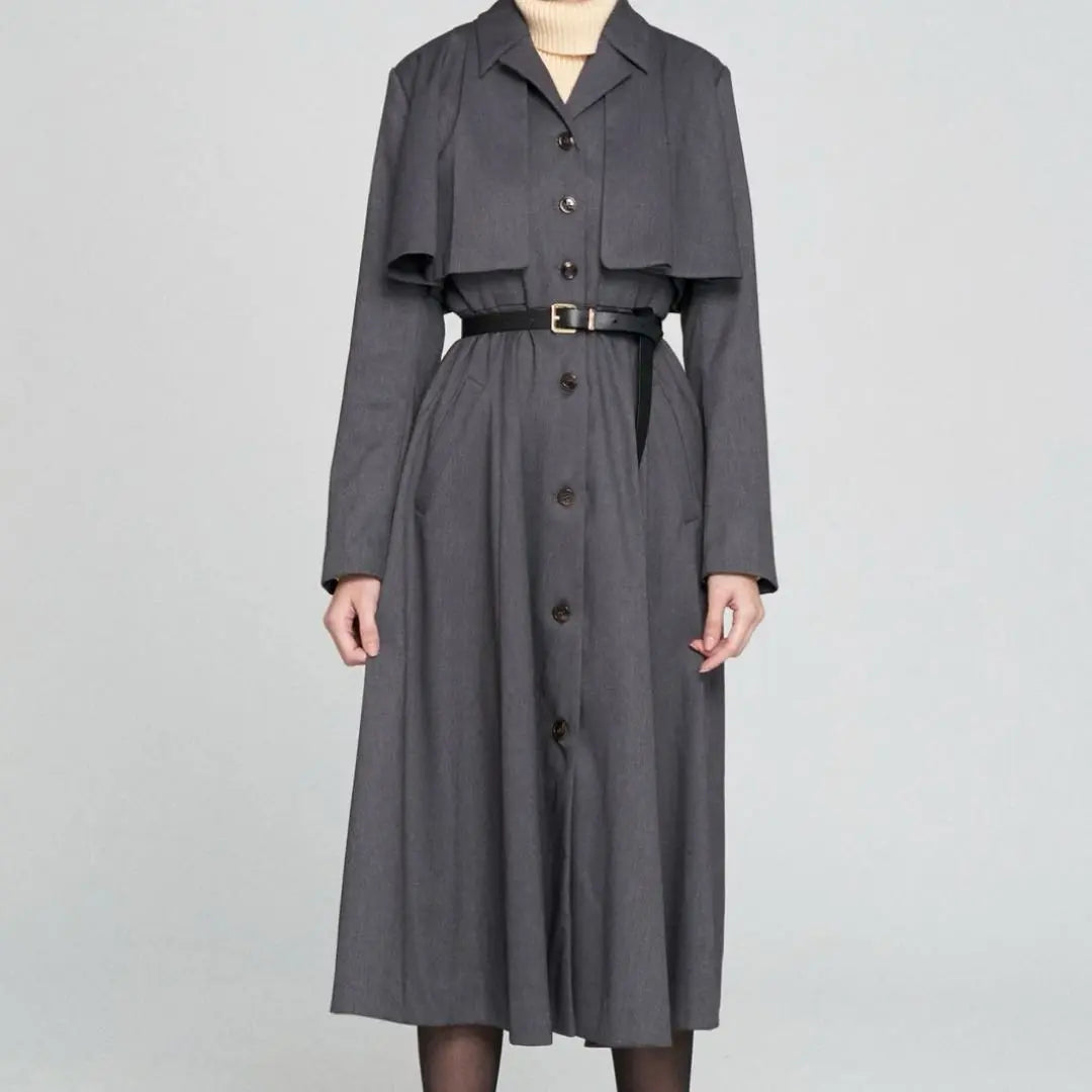 Abrigo Inverness, vestido largo, trinchera, chaqueta, gris | インバネスコート ロングワンピース トレンチ ジャケット グレー