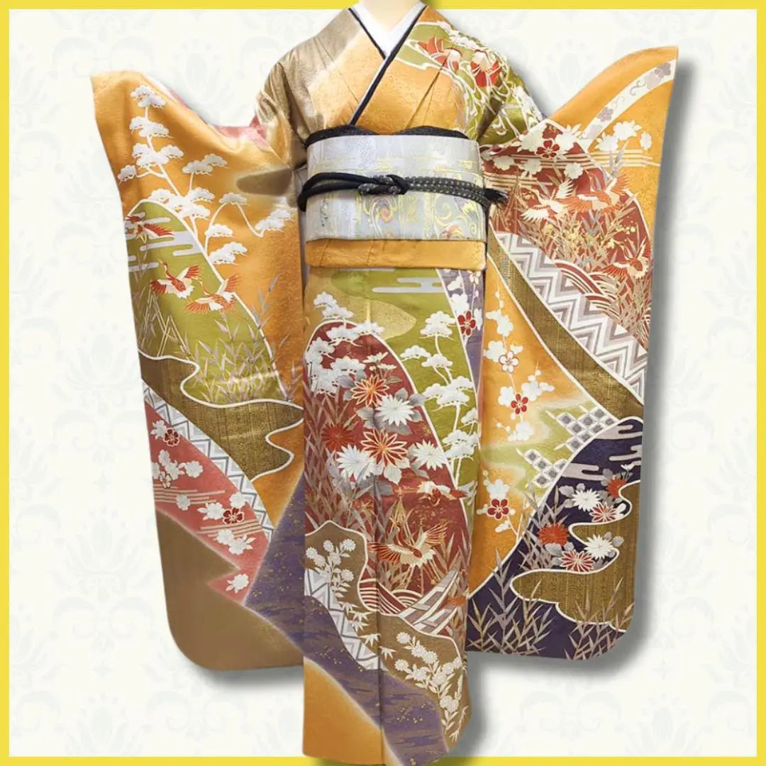 [At a glance!] High-class classic furisode set] Yellow type L