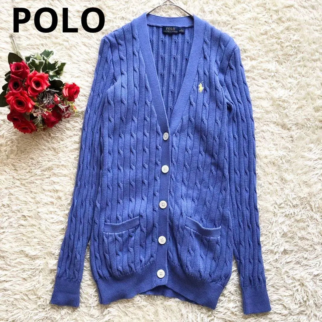 Good condition♪POLO RALPH LAUREN♪Cable knit cardigan, blue