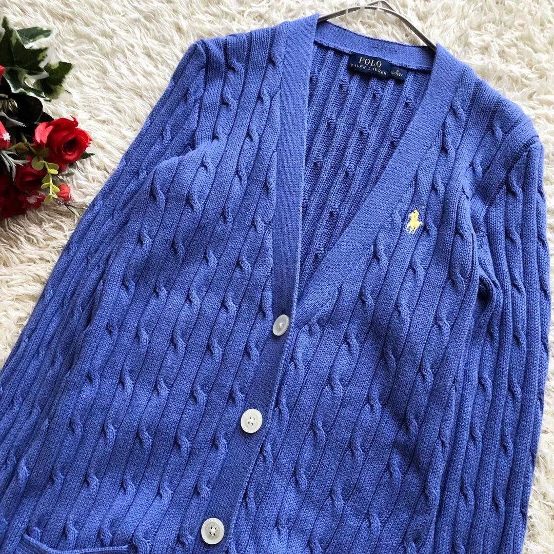 Good condition♪POLO RALPH LAUREN♪Cable knit cardigan, blue