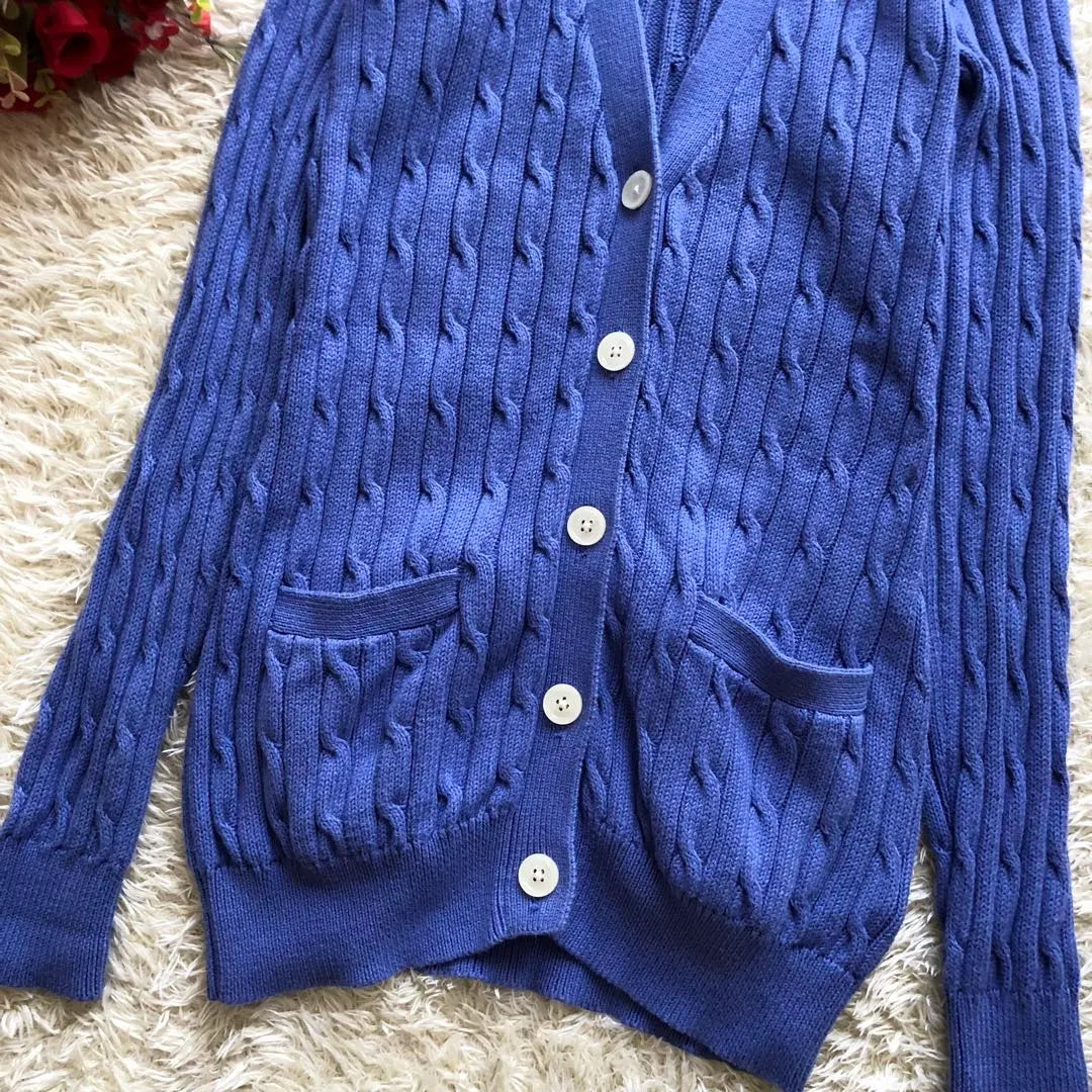 Good condition♪POLO RALPH LAUREN♪Cable knit cardigan, blue