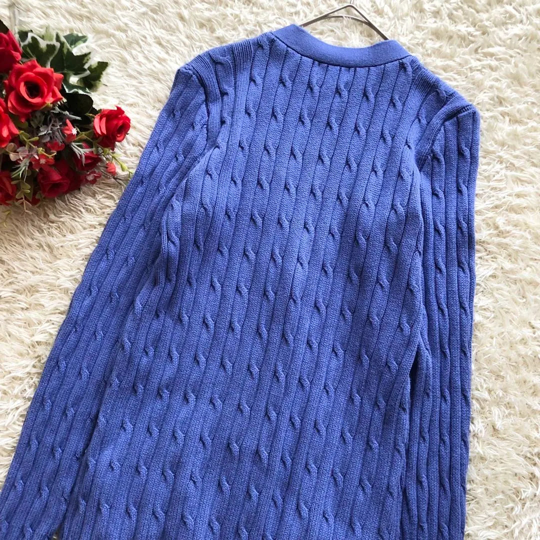 Good condition♪POLO RALPH LAUREN♪Cable knit cardigan, blue