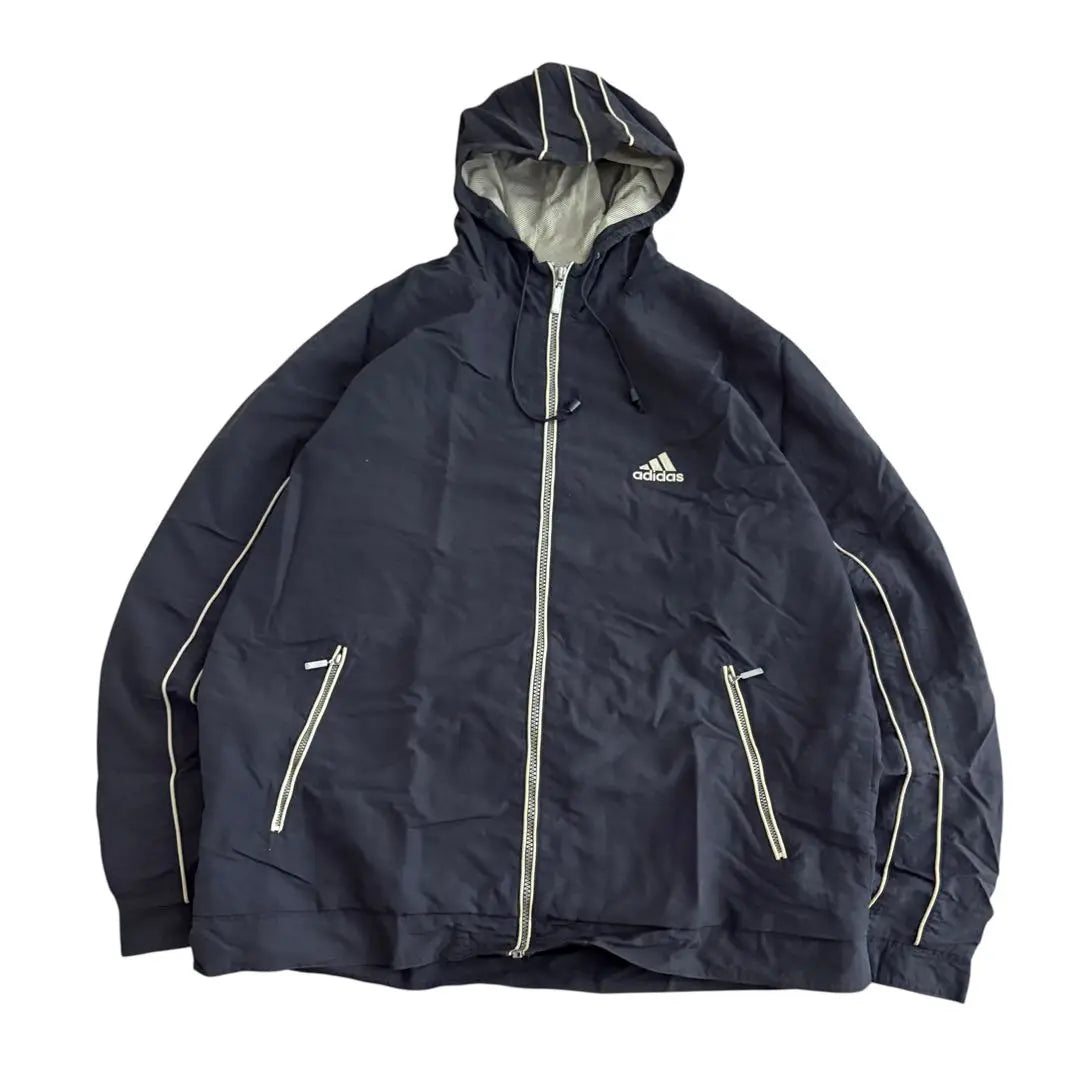 adidas nylon jacket hoodie y2k embroidery logo navy M