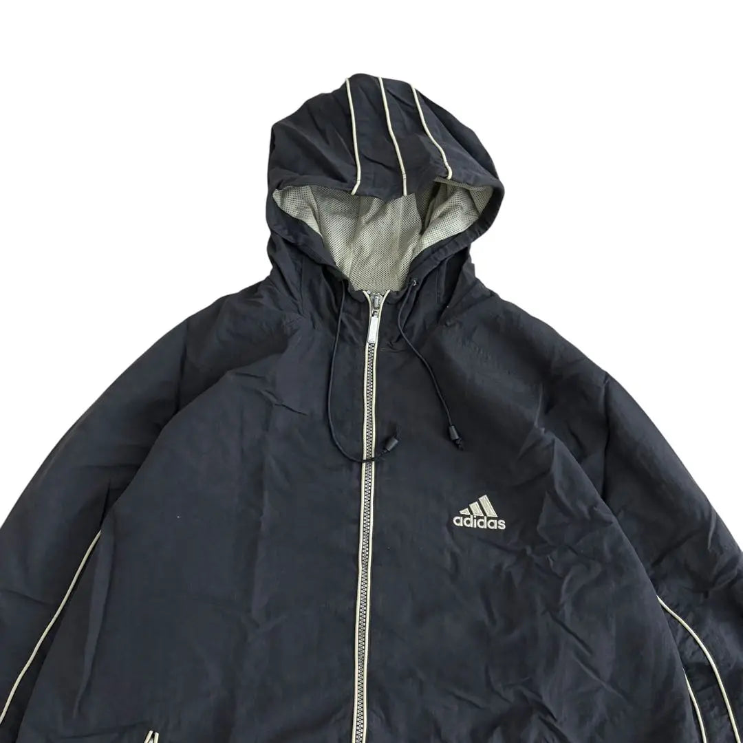 adidas nylon jacket hoodie y2k embroidery logo navy M