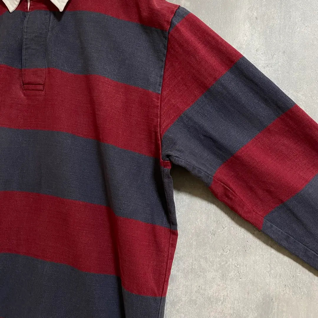 Men's rugby shirt, polo shirt, striped, thick striped, long sleeves, woven, gray