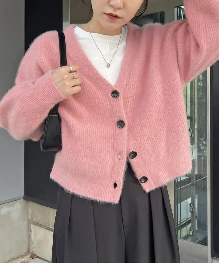 Pink cardigan size F wool blend | ピンク カーディガン サイズF ウール混