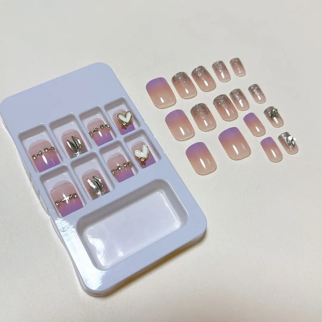 ✨ 1 point left ✨ Pink heart glitter nail chip with 24 nail chips | ✨残り1点✨ ネイルチップ24枚入り　ピンク　ハート　キラキラネイルチップ