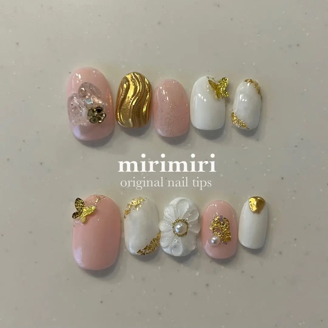 [158] Nail tip, furisode, coming of age ceremony, graduation ceremony, wedding, pink, flower, gold leaf, butterfly