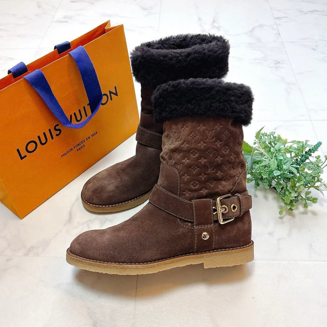 Botas Vuitton Mouton Monogram Tope Marrón #35 22,5cm